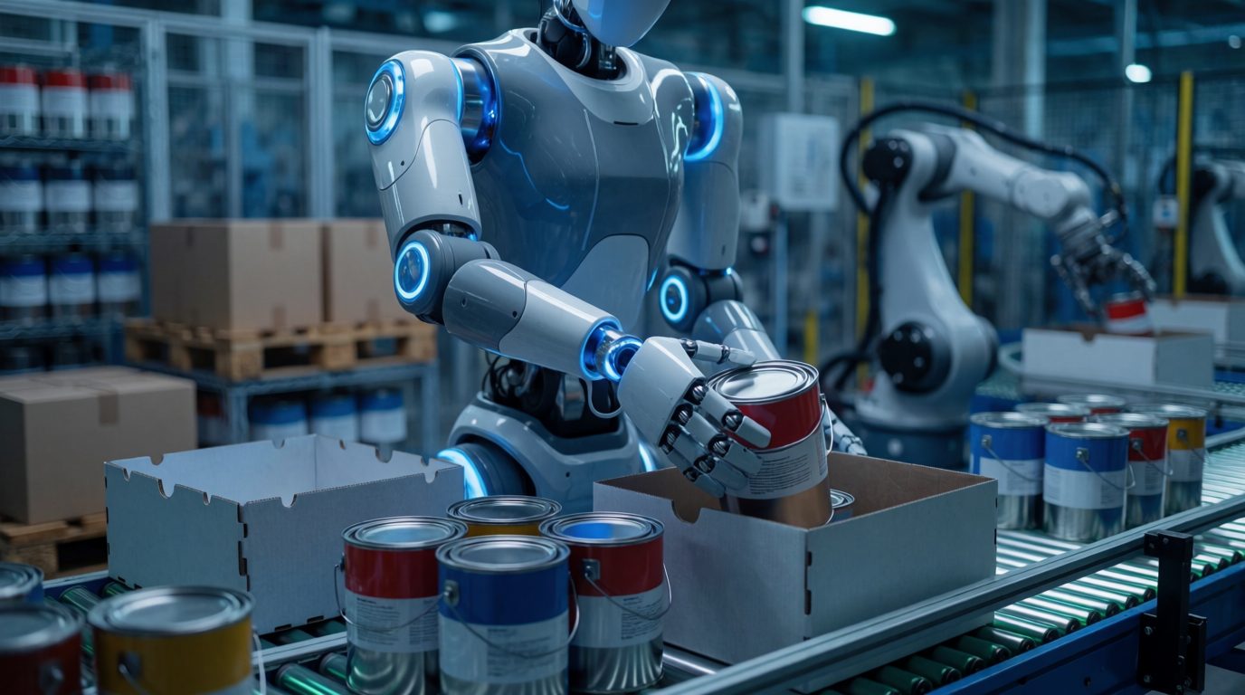 Humanoid on a paint factory line — concept render